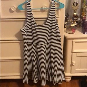 blue and white striped dress
